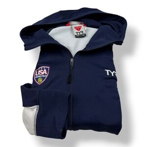 TYR USA Water Polo Mens XL Full Zip Hoodie Navy Blue White Track Jacket Olympic